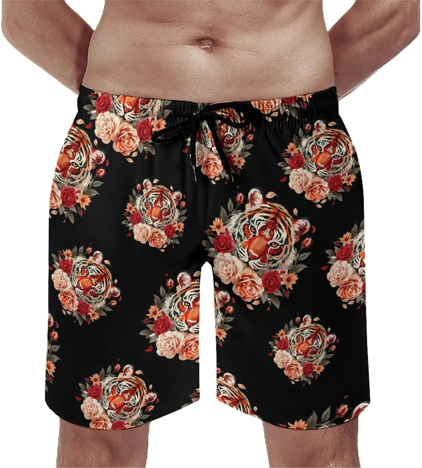 Tiger Flower Men's Swim Trunks Quick Dry Board Shorts Breathable Summer Beach Shorts Bathing Suits