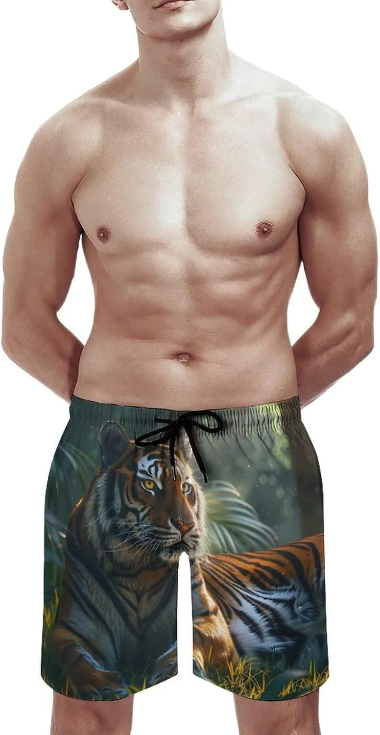 Tiger Men's Swim Trunks Quick Dry Board Shorts Breathable Summer Beach Shorts Bathing Suits
