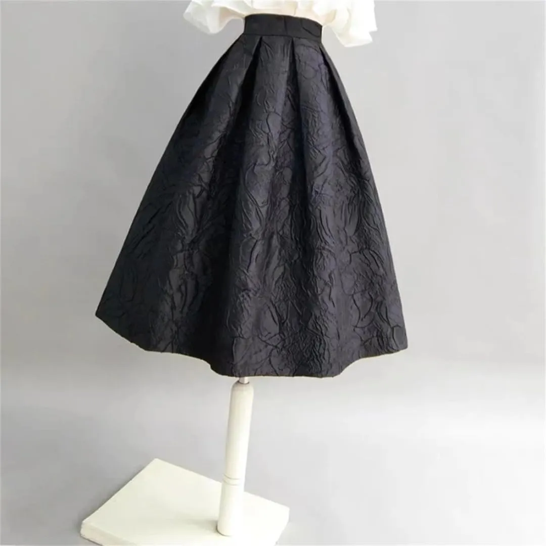 Trend Korean Style Women's Autumn Winter Vintage Elegant High Waist Pleated Long Midi Black Skirt Work Wear