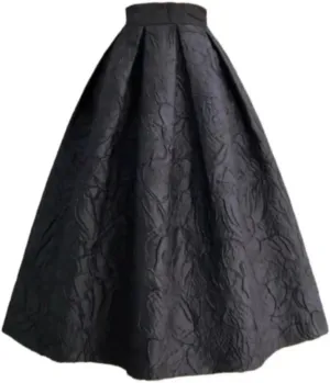 Trend Korean Style Women's Autumn Winter Vintage Elegant High Waist Pleated Long Midi Black Skirt Work Wear