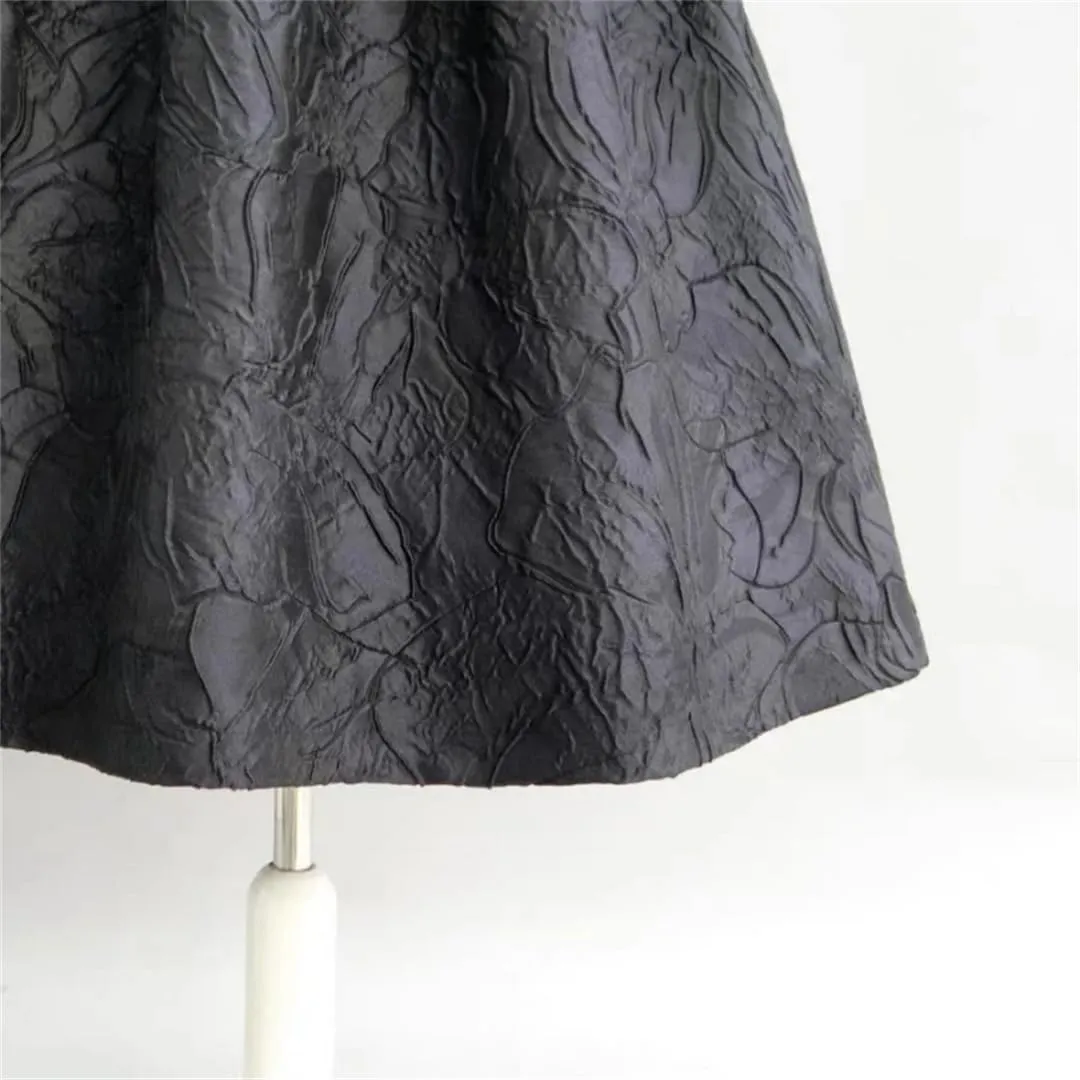 Trend Korean Style Women's Autumn Winter Vintage Elegant High Waist Pleated Long Midi Black Skirt Work Wear