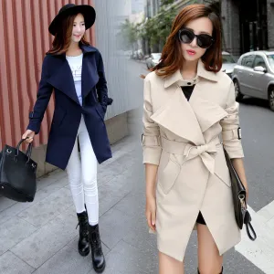 Turn-down Collar Pocket Slim Plus Size Mid-length Coat