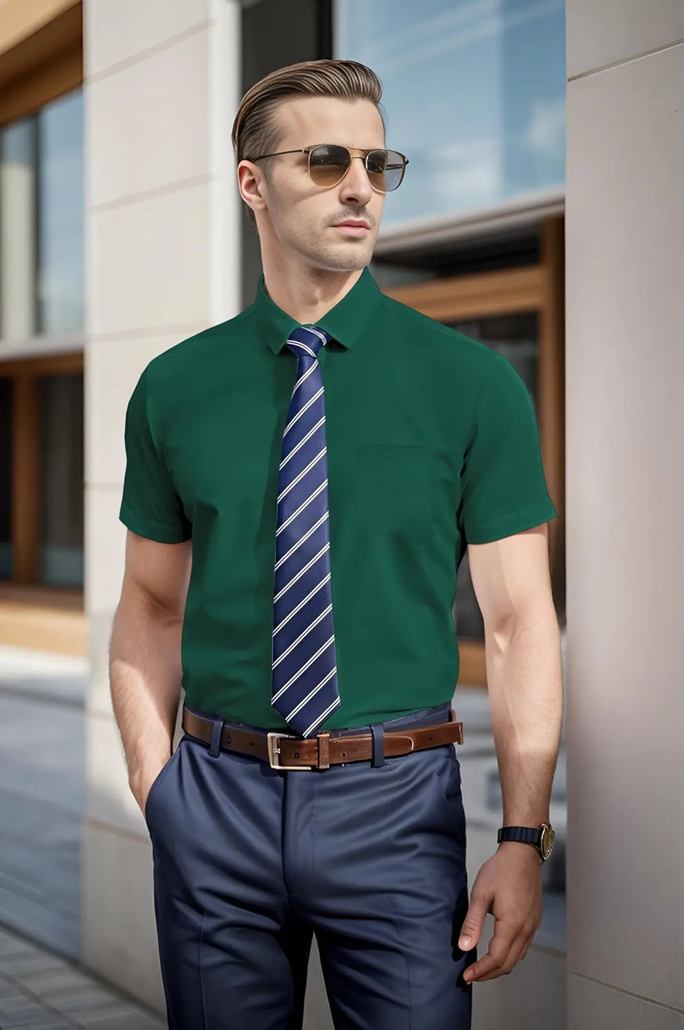 UOUA Men's Button Down Short Sleeve Dress Shirts Wrinkle Free Business Shirt Summer Casual Top
