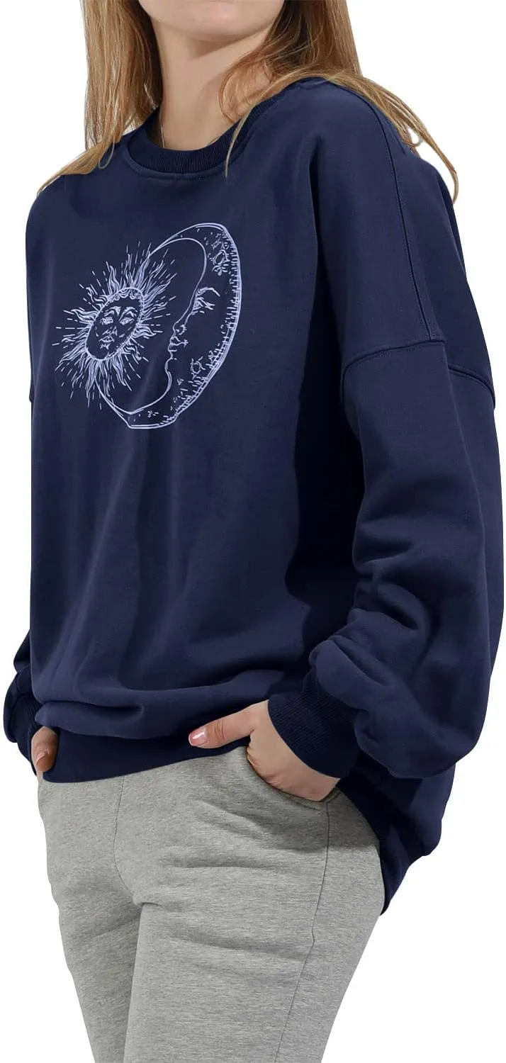 utcoco Womens Oversized Sweatshirts Graphic Long Sleeve Crewneck Loose Fit Casual Pullover Tops