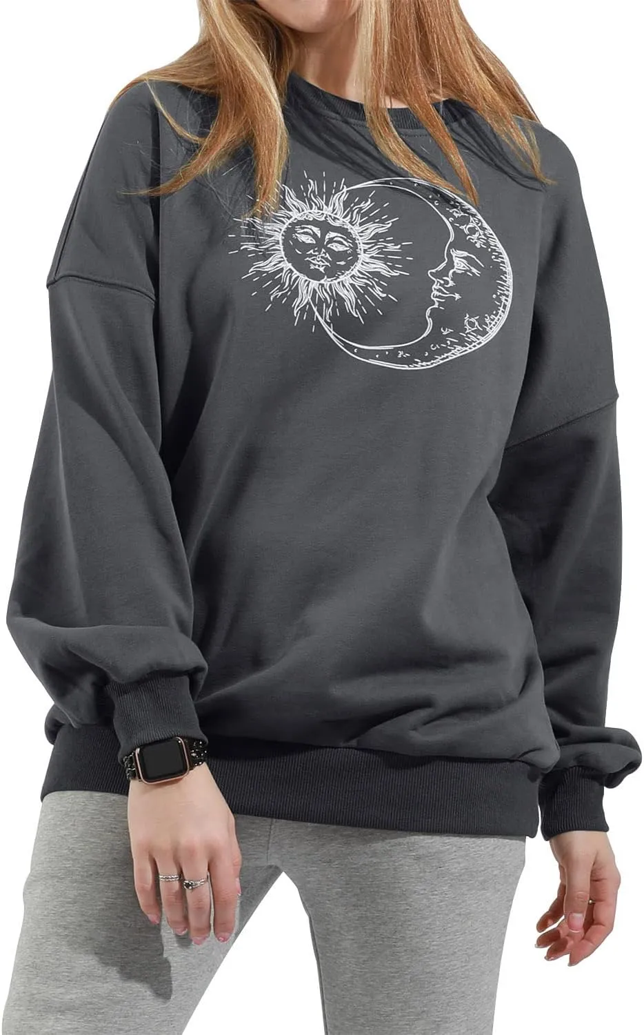 utcoco Womens Oversized Sweatshirts Graphic Long Sleeve Crewneck Loose Fit Casual Pullover Tops