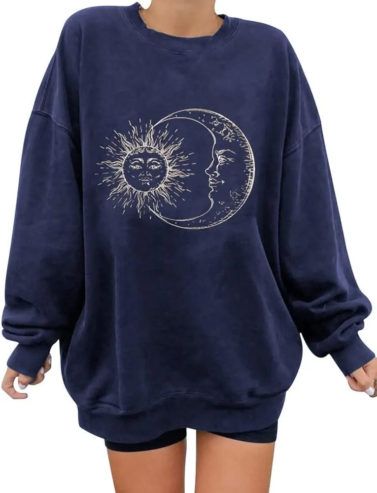 utcoco Womens Oversized Sweatshirts Graphic Long Sleeve Crewneck Loose Fit Casual Pullover Tops