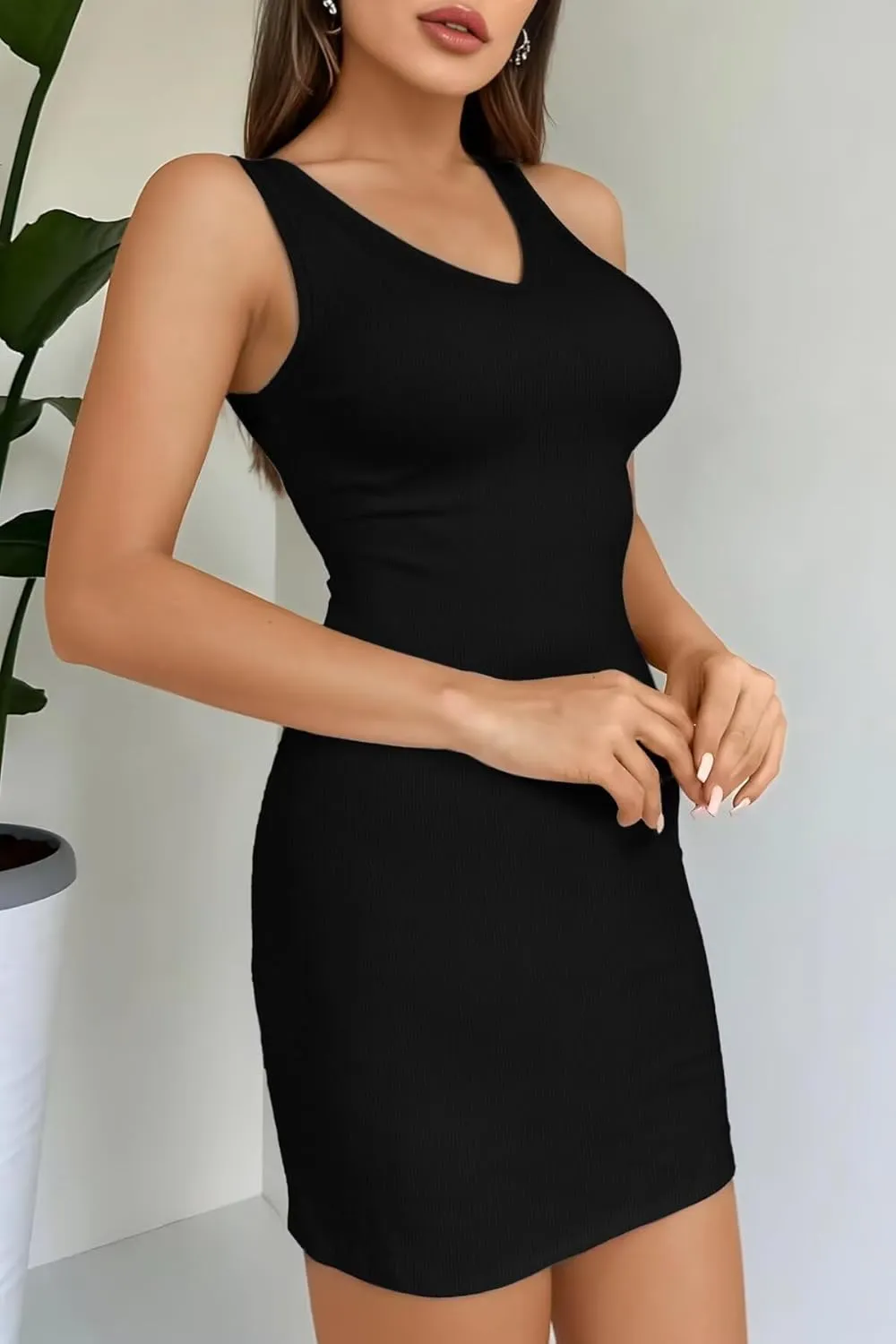 Valiamcep Womens V Neck Summer Sleeveless Sundress Casual Ribbed Knit Tank Dress Sexy Bodycon Mini Dress