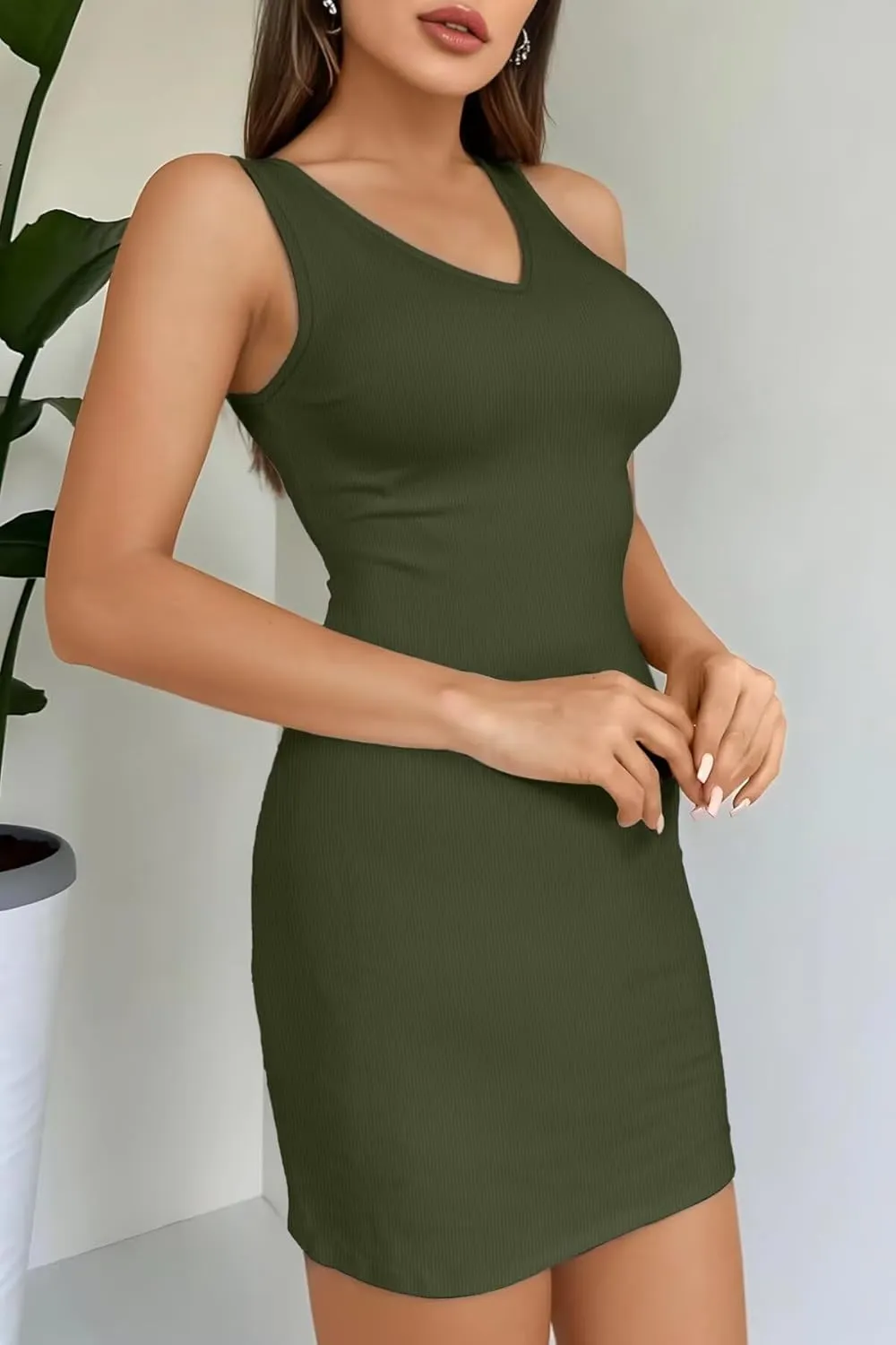 Valiamcep Womens V Neck Summer Sleeveless Sundress Casual Ribbed Knit Tank Dress Sexy Bodycon Mini Dress