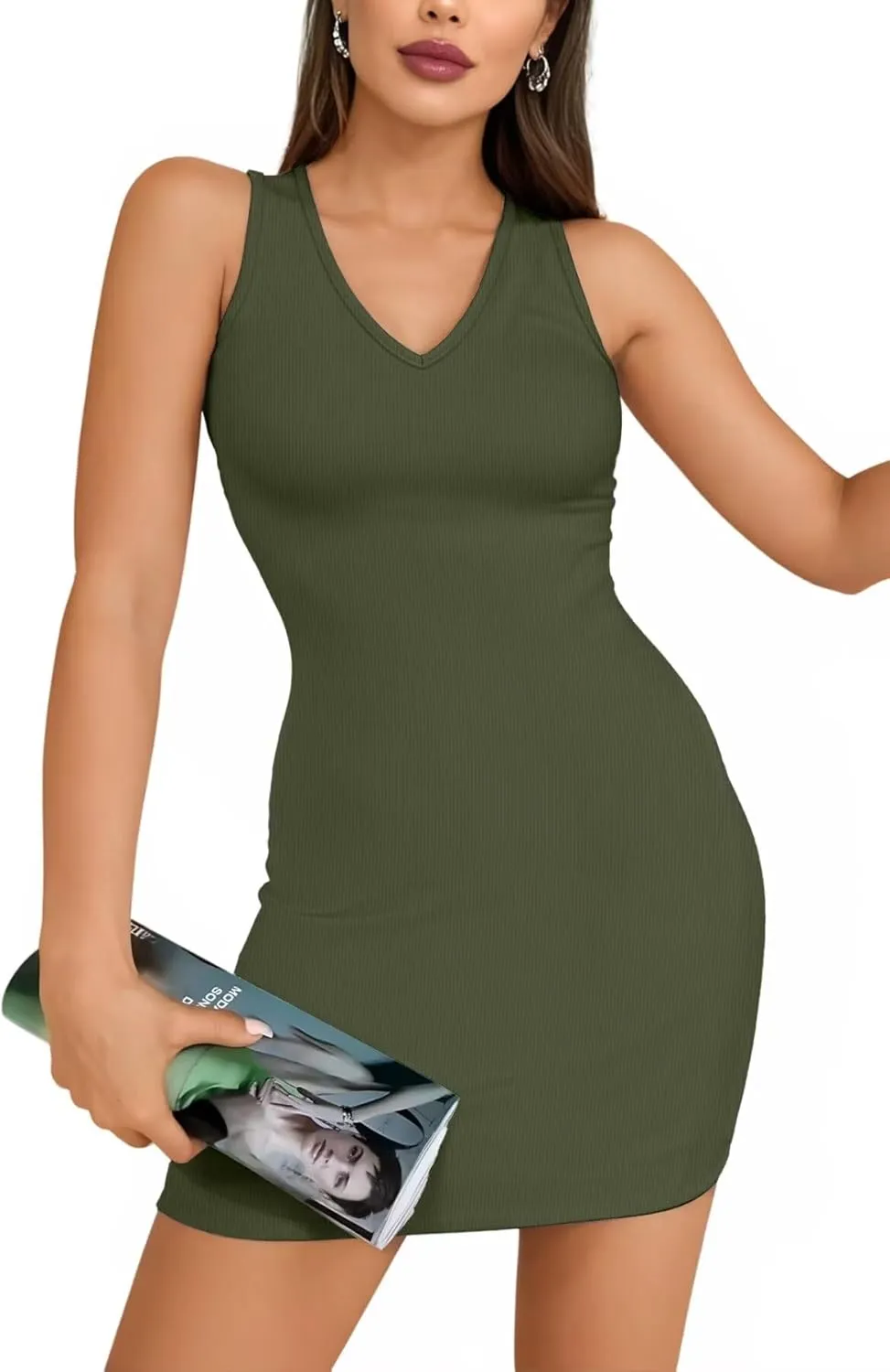 Valiamcep Womens V Neck Summer Sleeveless Sundress Casual Ribbed Knit Tank Dress Sexy Bodycon Mini Dress