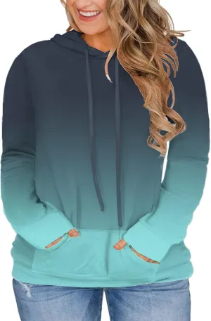 VISLILY Women-Plus-Size-Hoodies-Sweatshirts Color Block Tops with Pockets XL-4XL