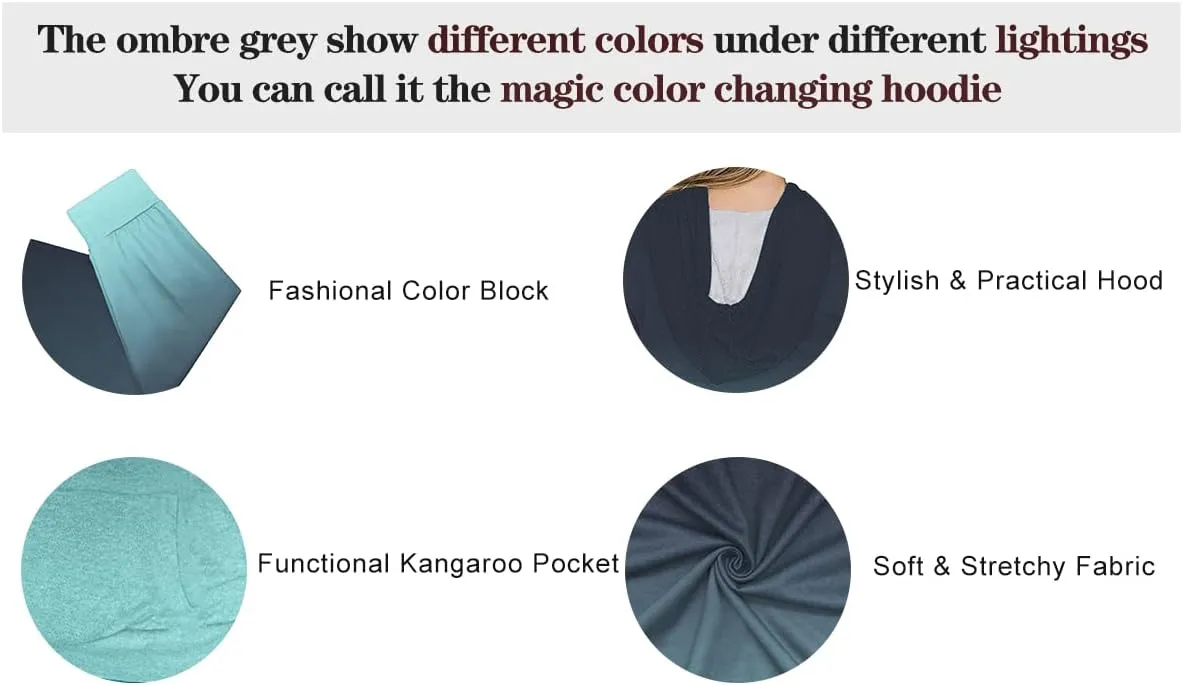 VISLILY Women-Plus-Size-Hoodies-Sweatshirts Color Block Tops with Pockets XL-4XL