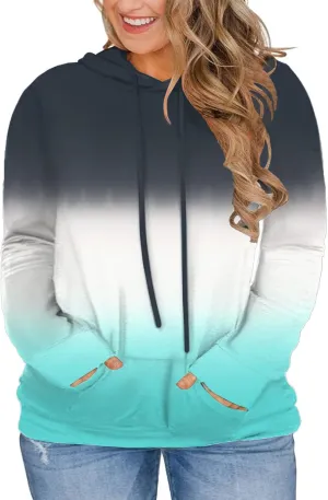 VISLILY Women-Plus-Size-Hoodies-Sweatshirts Color Block Tops with Pockets XL-4XL
