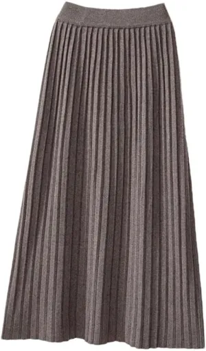 Warm Knitted Long Skirt for Women Fall Winter Casual A Line High Waist Pleated Midi Skirt
