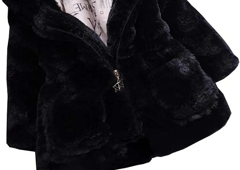 WEONEDREAM Toddler Girls Winter Fleece Coat Kids Hooded Faux Fur Jacket Baby Warm Outwear