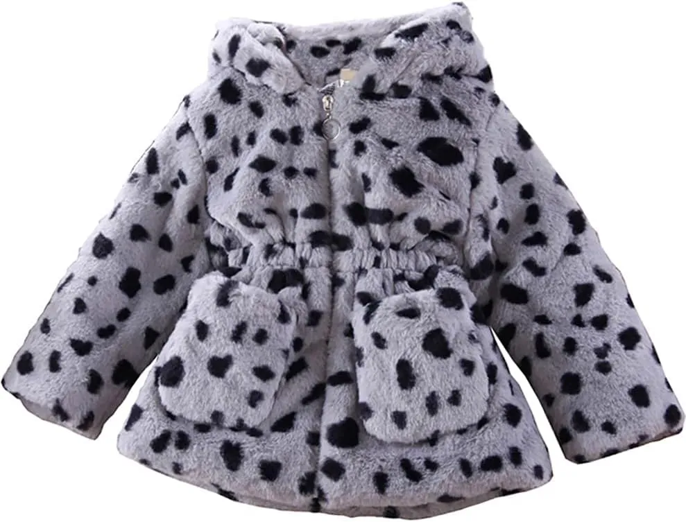 WEONEDREAM Toddler Girls Winter Fleece Coat Kids Hooded Faux Fur Jacket Baby Warm Outwear