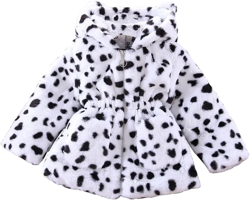WEONEDREAM Toddler Girls Winter Fleece Coat Kids Hooded Faux Fur Jacket Baby Warm Outwear