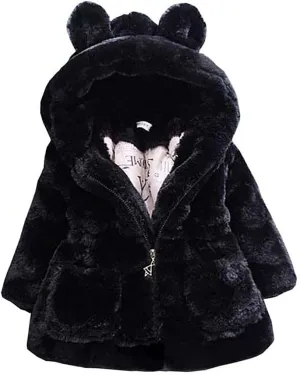 WEONEDREAM Toddler Girls Winter Fleece Coat Kids Hooded Faux Fur Jacket Baby Warm Outwear
