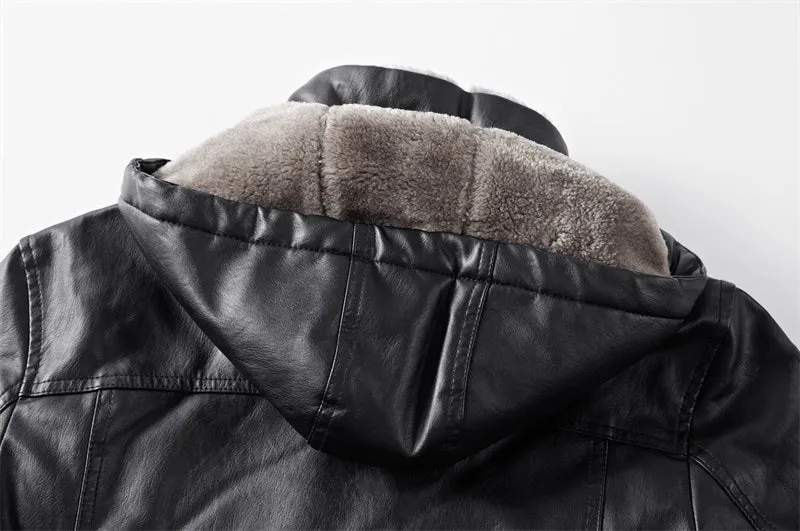 West Louis Faux Fur Liner Thicken Leather Coat
