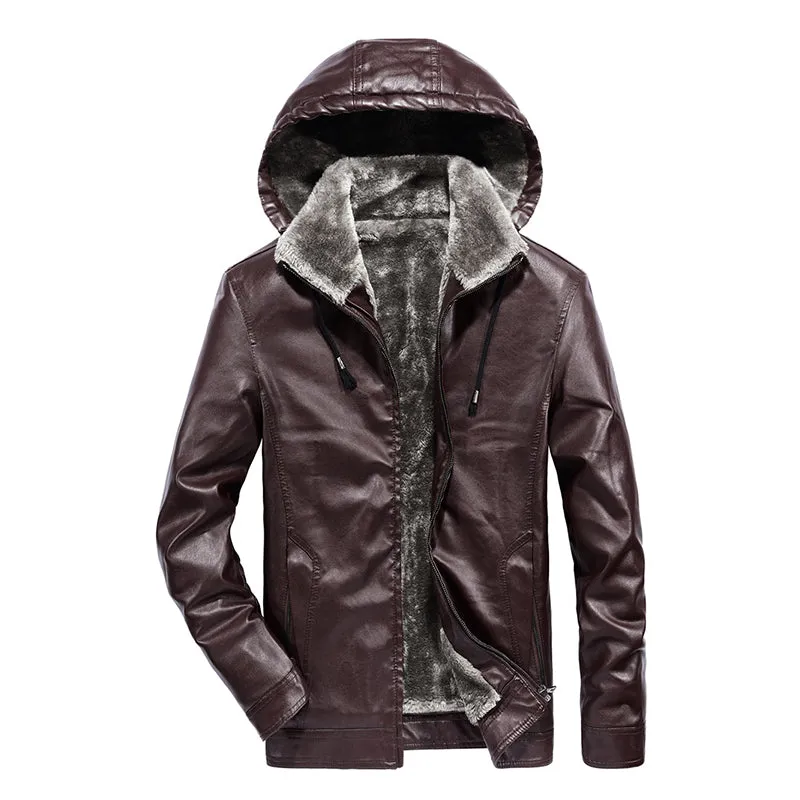 West Louis Faux Fur Liner Thicken Leather Coat