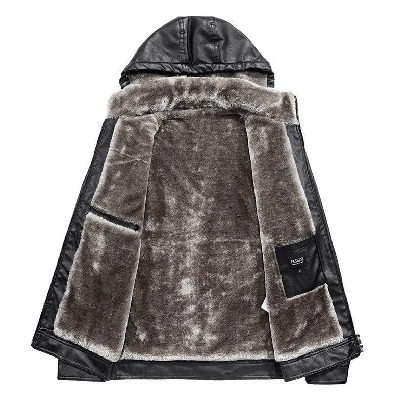 West Louis Faux Fur Liner Thicken Leather Coat