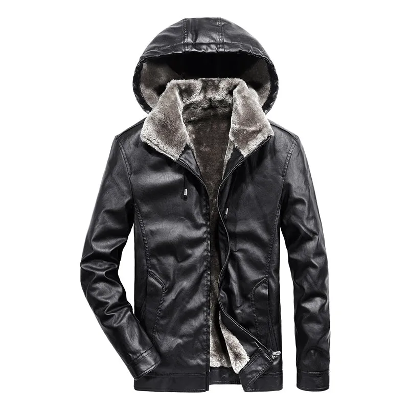 West Louis Faux Fur Liner Thicken Leather Coat