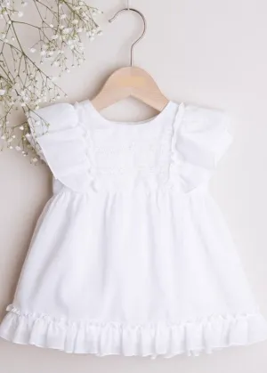 WHITE Cotton Christening Dress With Flowers  (DAISY)