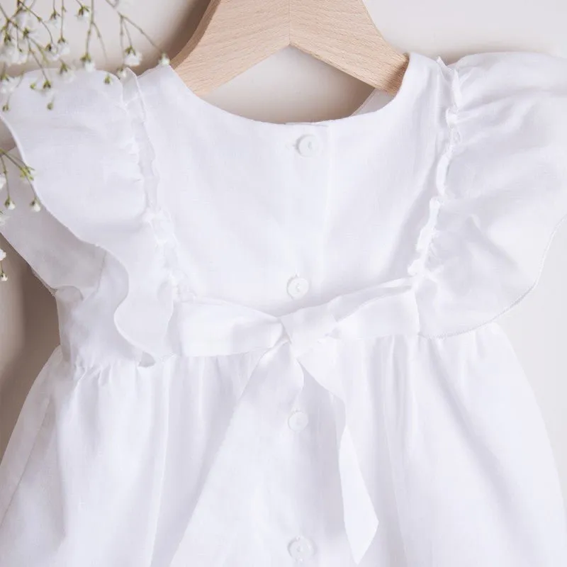 WHITE Cotton Christening Dress With Flowers  (DAISY)