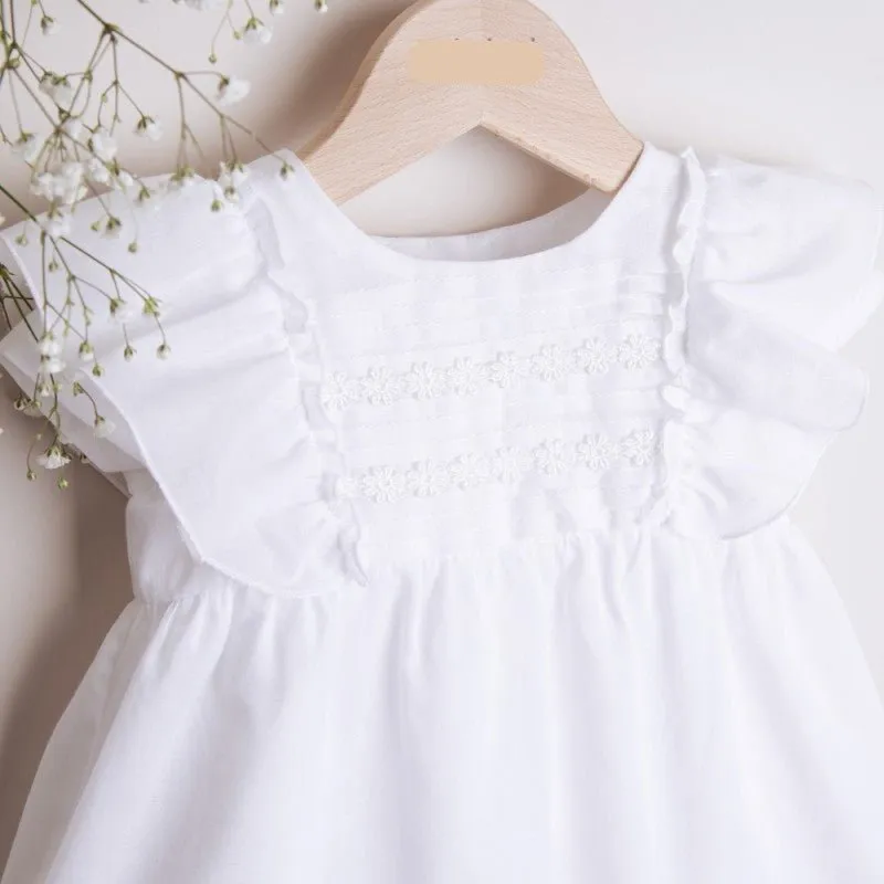 WHITE Cotton Christening Dress With Flowers  (DAISY)