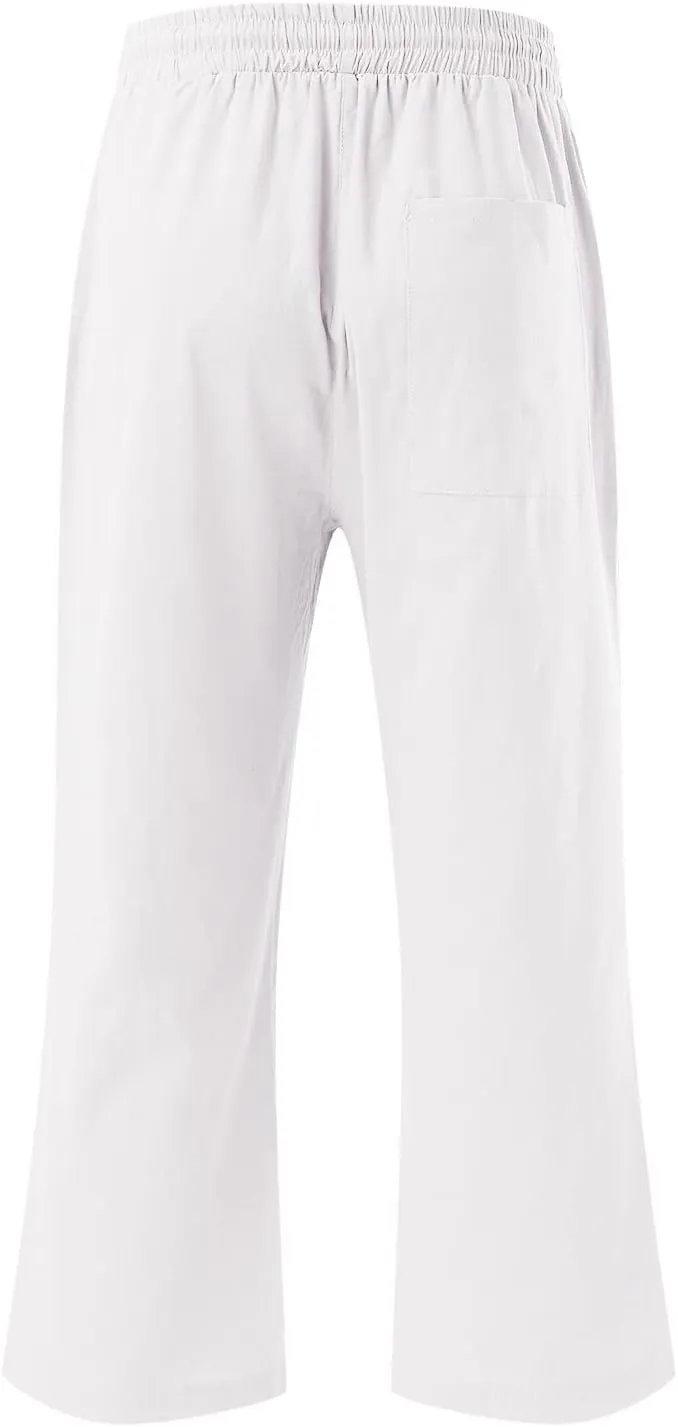 Women Capris Summer Cotton Linen Pants Casual Loose Lightweight Elastic Waisted Cropped Trouser Beach Pants