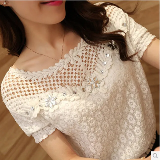 Women Casual Lace Blouse Tops Sexy Hollow Shirt Blusas