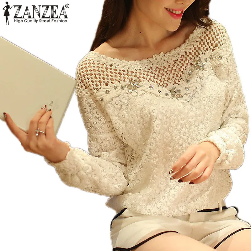 Women Casual Lace Blouse Tops Sexy Hollow Shirt Blusas