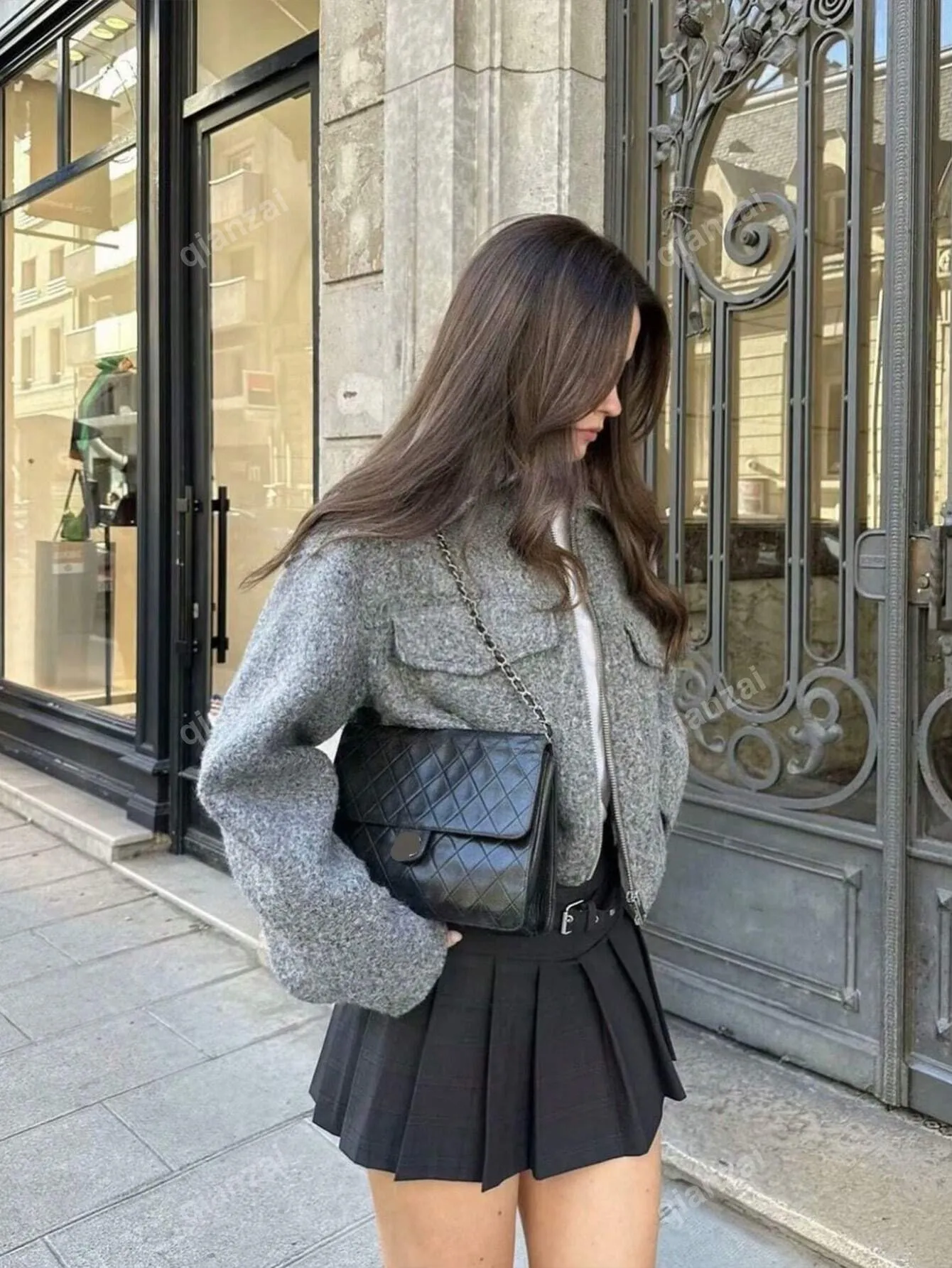 Women Elegant Solid Jacket Front Pocket Long Sleeve Zipper Jackets Coat