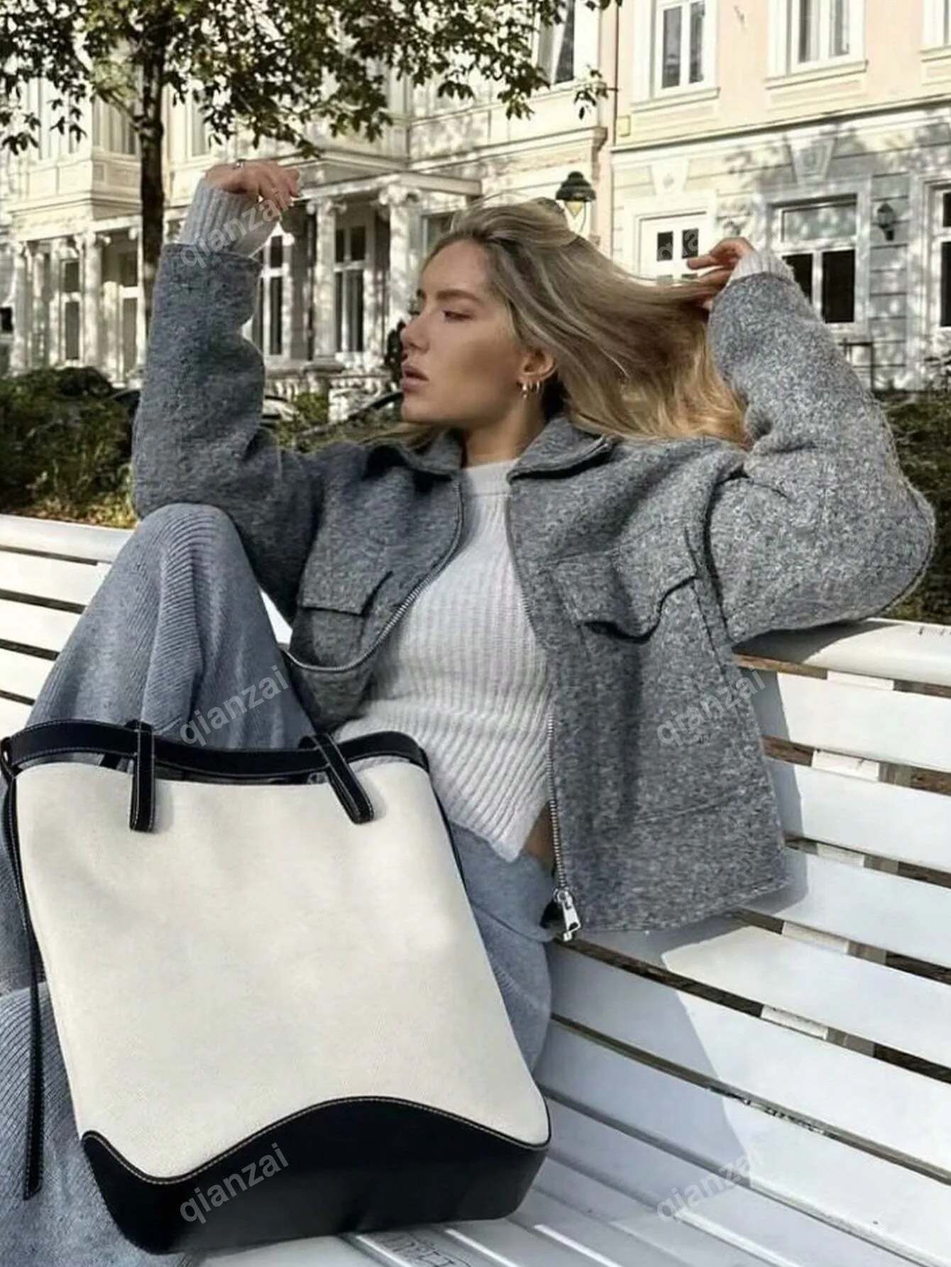 Women Elegant Solid Jacket Front Pocket Long Sleeve Zipper Jackets Coat