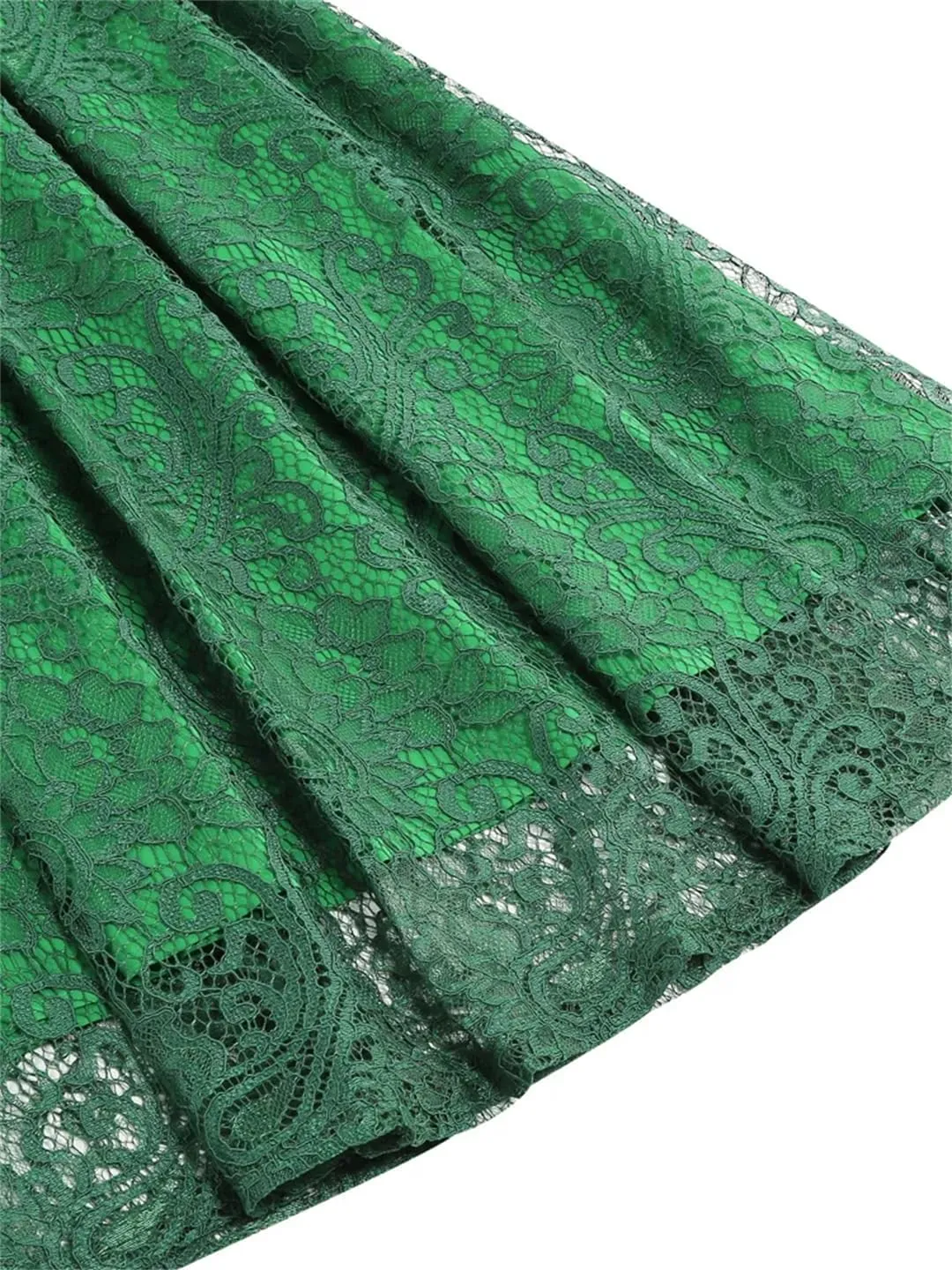 Women High Waist A-Line Skater Skirt Elastic Waist Solid Lace Skirt Midi Pleated Multi-Layer Skirts