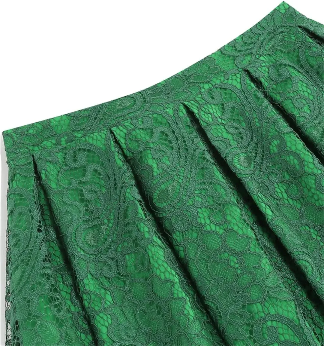 Women High Waist A-Line Skater Skirt Elastic Waist Solid Lace Skirt Midi Pleated Multi-Layer Skirts