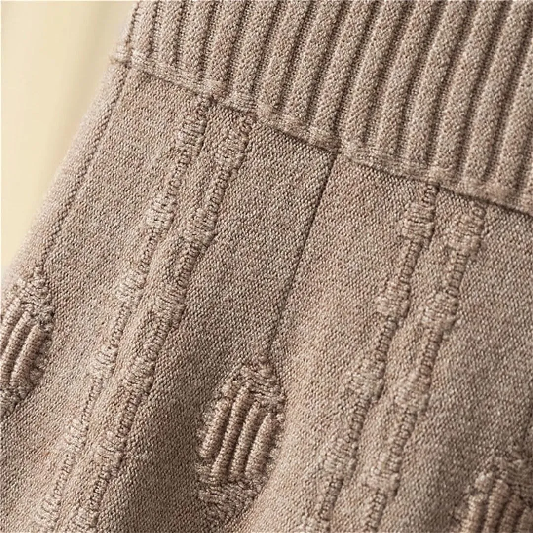 Women Knitted A Line Skirts Elastic High Waist Sweater Skirts Elegant Pleated Midi Skirt