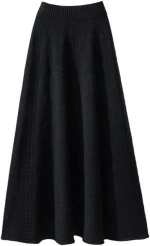 Women Knitted A Line Skirts Elastic High Waist Sweater Skirts Elegant Pleated Midi Skirt