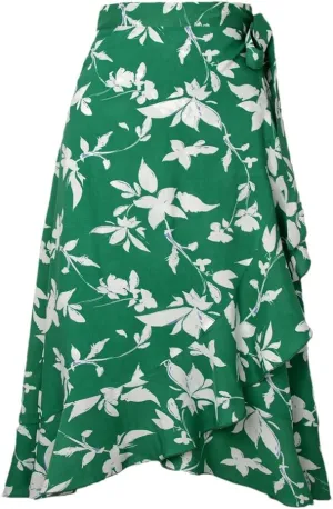 Women Summer Lace-Up High Waist Floral Print Skirt Beach Boho Irregular A Line Midi Skirts