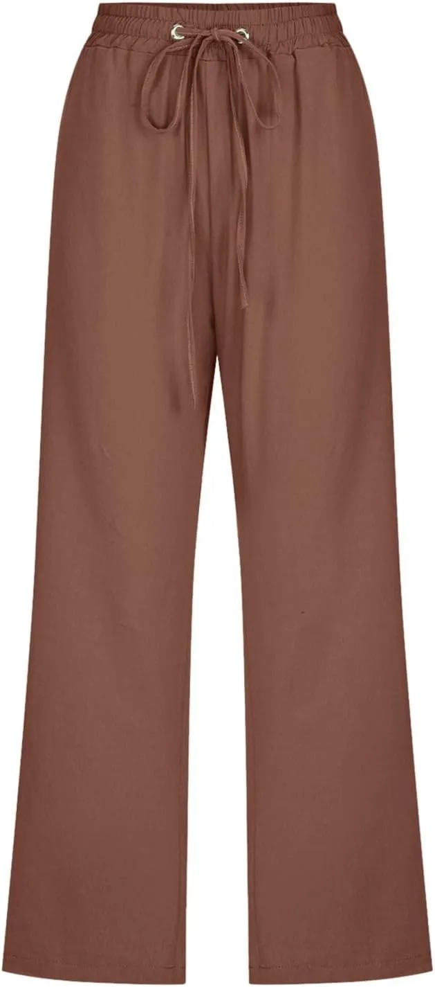 Women's Capris Summer Cotton Linen Pants Casual Lightweight Elastic Cropped Trousers Palazzo Pants