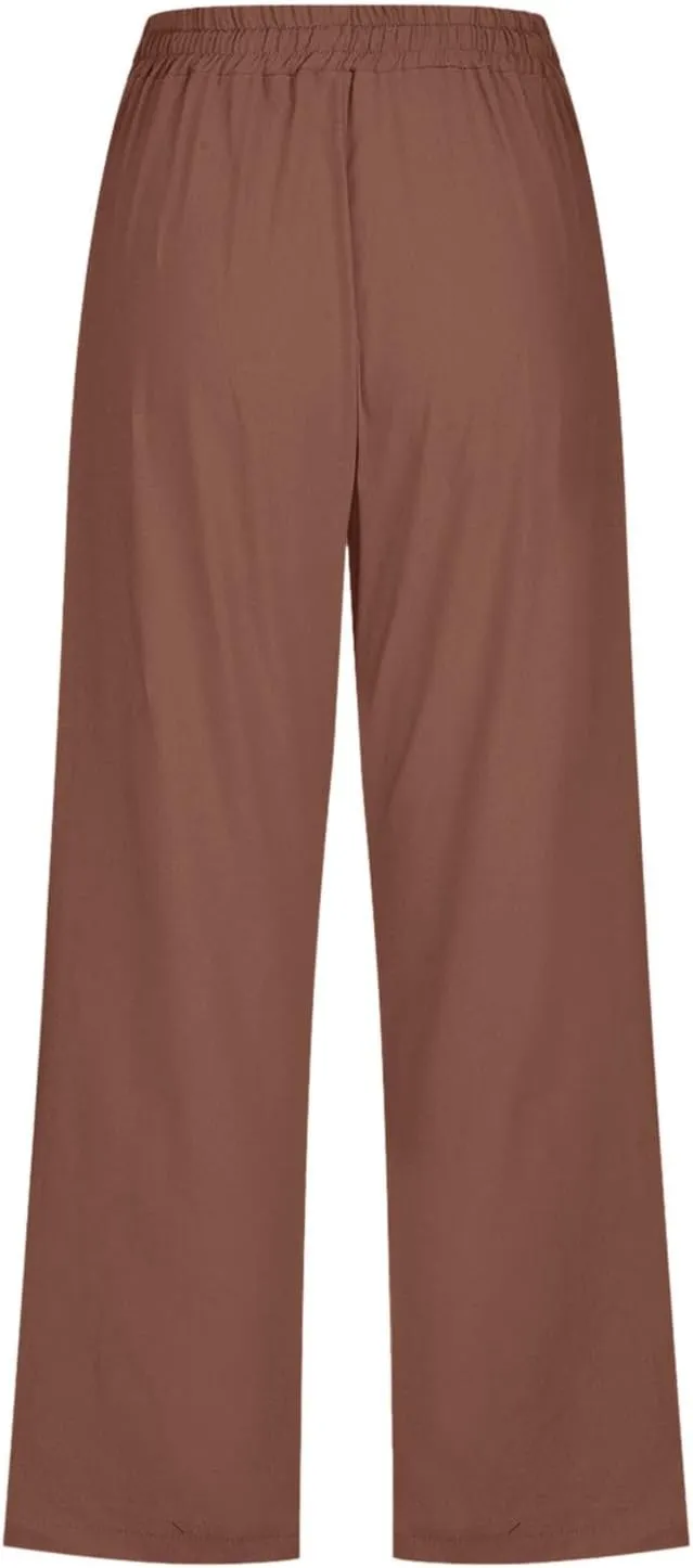 Women's Capris Summer Cotton Linen Pants Casual Lightweight Elastic Cropped Trousers Palazzo Pants