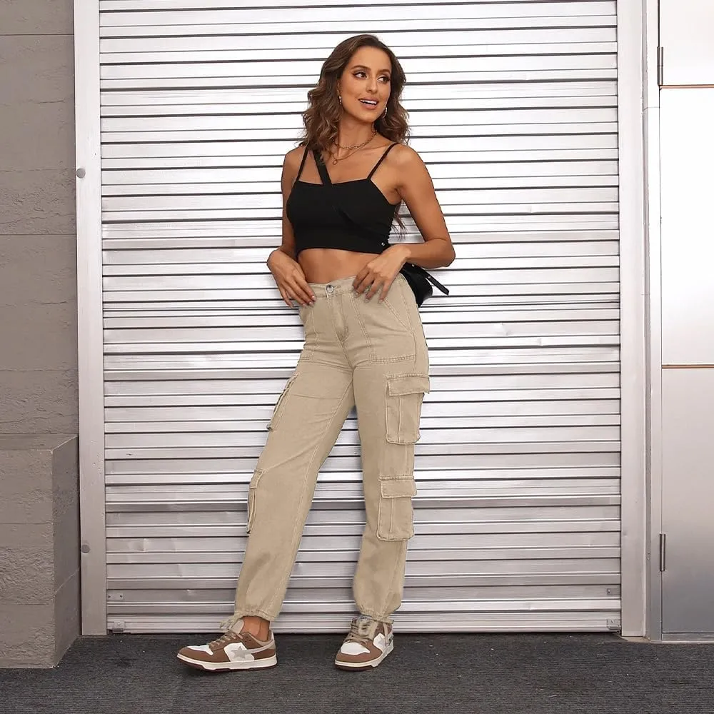 Women's Cargo Pants High Waisted Baggy Cargo Jeans Straight Leg Y2K Streetwear Trousers 8 Pockets for Women