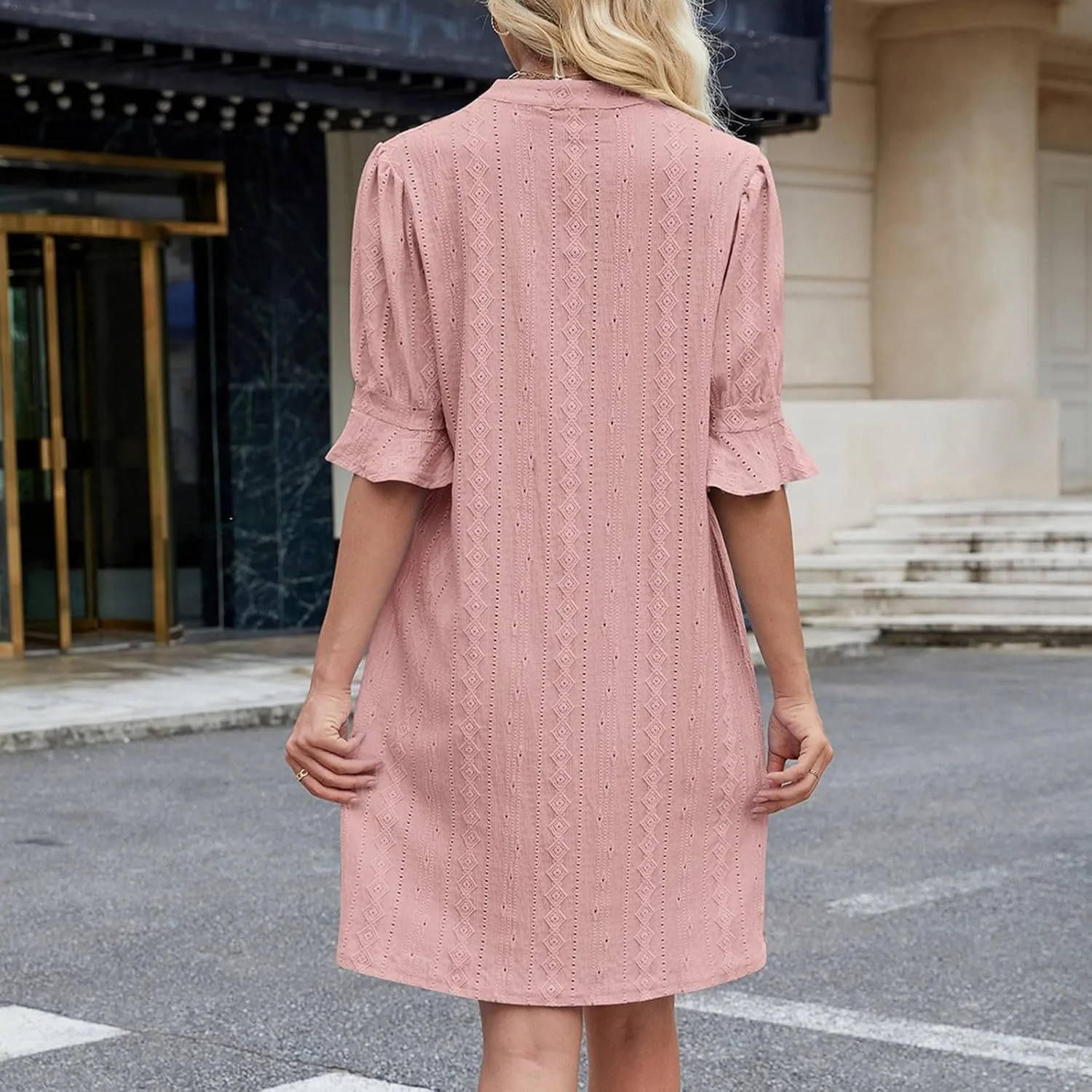 Womens Casual Dresses Ruffle Half Sleeve V-Neck Dress Elegant Spring Summer Solid Color Mini Dresses
