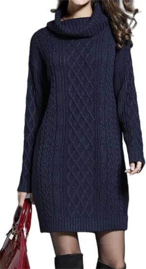 Women's Casual Winter Dress - Trendy Long Sleeve Turtle Neck Knit Maxi Christmas Dress - Warm Plus Size