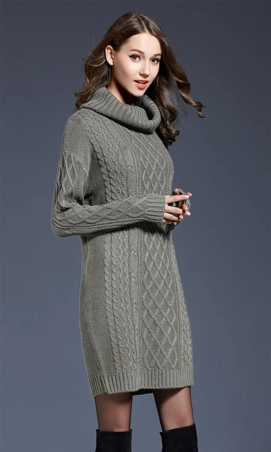 Women's Casual Winter Dress - Trendy Long Sleeve Turtle Neck Knit Maxi Christmas Dress - Warm Plus Size