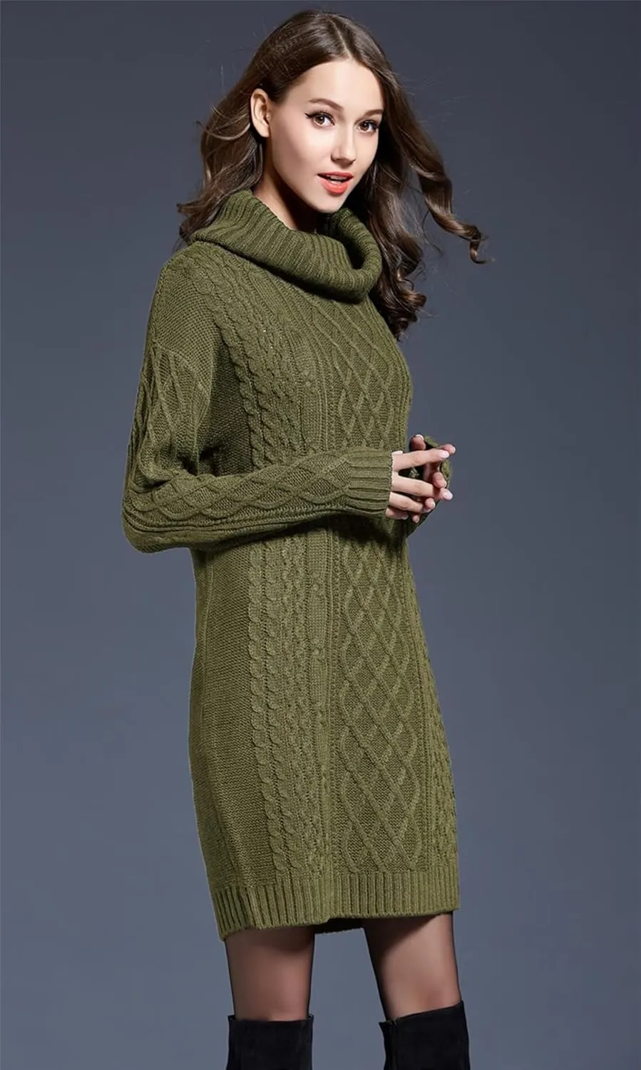 Women's Casual Winter Dress - Trendy Long Sleeve Turtle Neck Knit Maxi Christmas Dress - Warm Plus Size