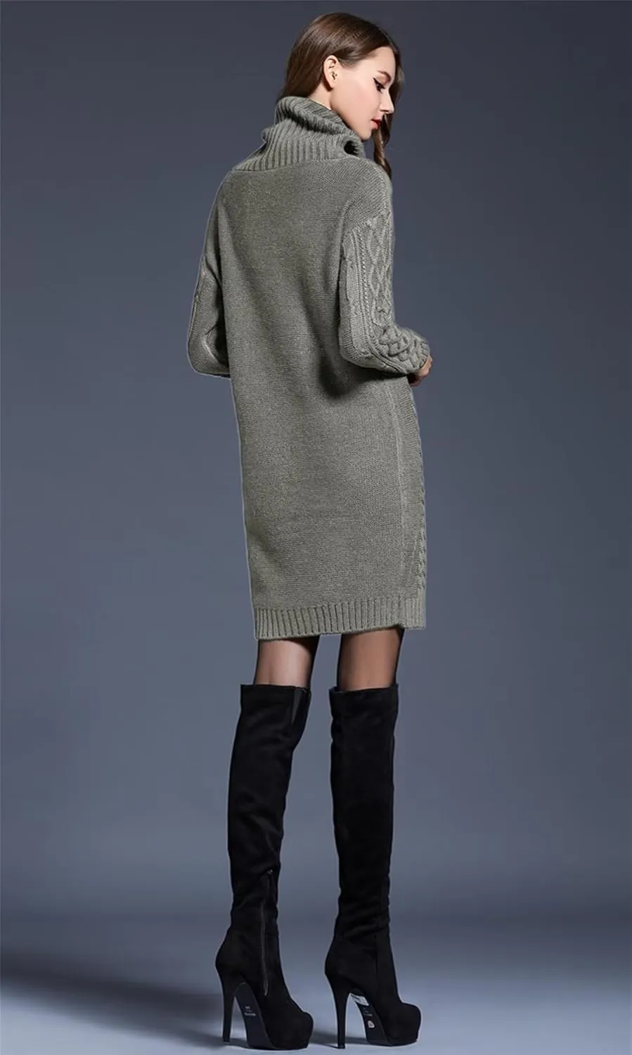 Women's Casual Winter Dress - Trendy Long Sleeve Turtle Neck Knit Maxi Christmas Dress - Warm Plus Size