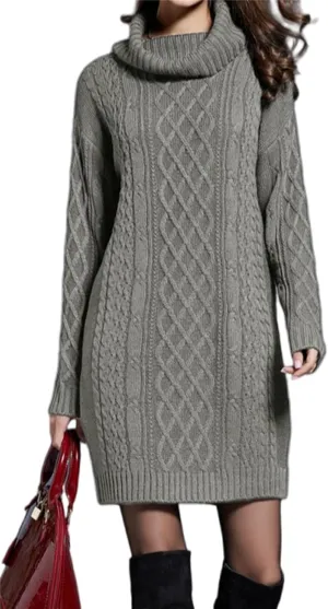 Women's Casual Winter Dress - Trendy Long Sleeve Turtle Neck Knit Maxi Christmas Dress - Warm Plus Size
