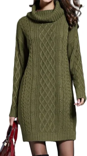 Women's Casual Winter Dress - Trendy Long Sleeve Turtle Neck Knit Maxi Christmas Dress - Warm Plus Size