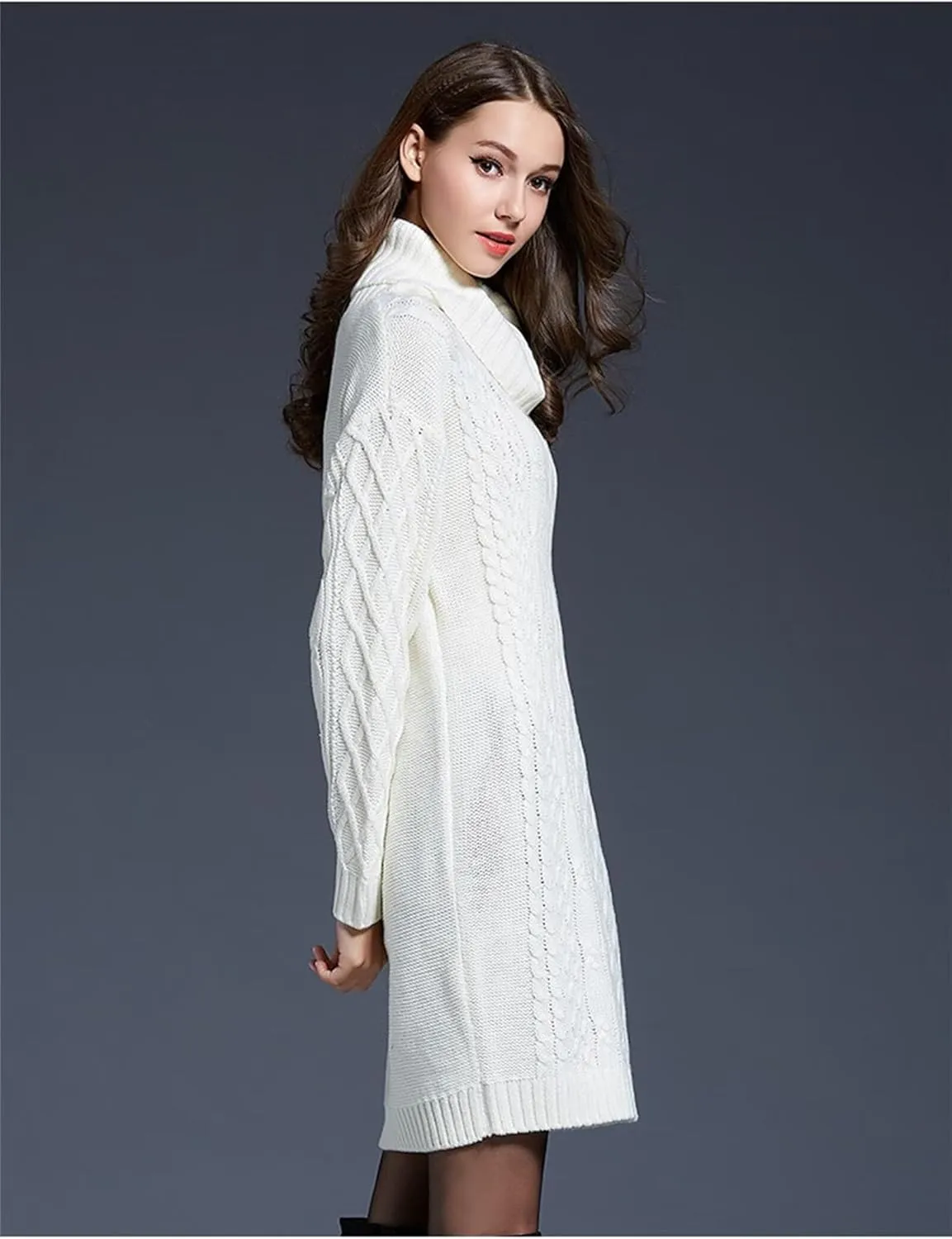 Women's Casual Winter Dress - Trendy Long Sleeve Turtle Neck Knit Maxi Christmas Dress - Warm Plus Size