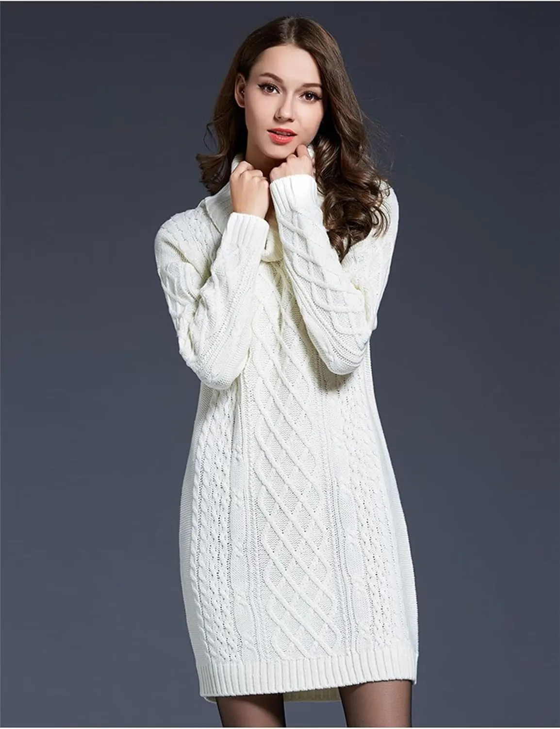 Women's Casual Winter Dress - Trendy Long Sleeve Turtle Neck Knit Maxi Christmas Dress - Warm Plus Size